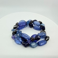 Vintage Blue Beaded Bracelet Chunky Multi Strand Layered Statement Bold Y2K Boho