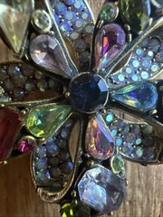 Vibrant Vintage Hollycraft Brooch Signed Blue Purple Green Pink Gold toned P-7