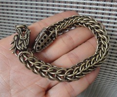 Brass Double Dragon Head Chain Men Bracelet Vintage Biker Jewelry