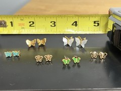 Vintage Butterfly Earrings Filigree Open Pierced Colorful Lot 6 Dainty Small See