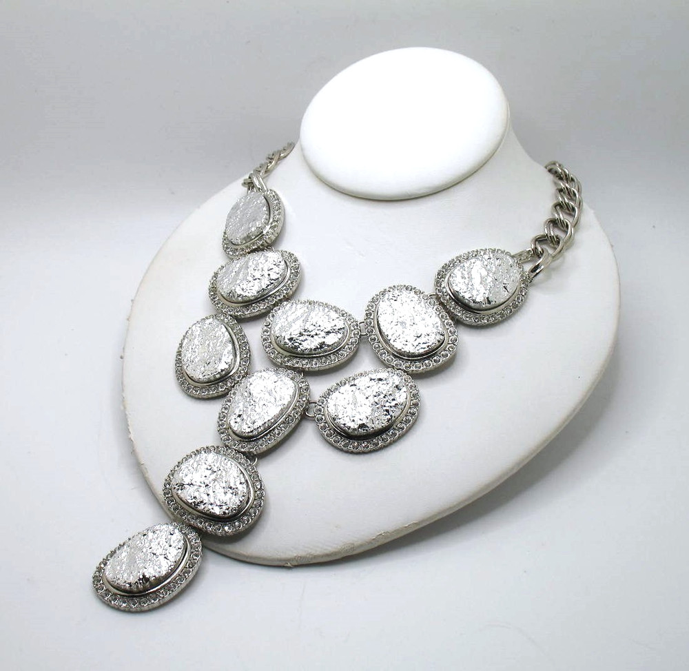 Vintage RJ Graziano runway statement necklace Silvertone and rhinestones