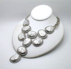 Vintage RJ Graziano runway statement necklace Silvertone and rhinestones