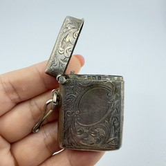 925 Sterling Silver Vintage Match Safe Antique Etched Scroll Vesta Case 14.8g