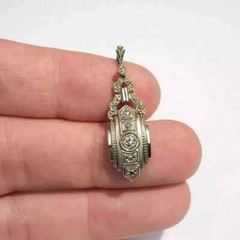 Art Deco Vintage Style Lab Created Diamond 14K White Gold FN Engagement Pendant