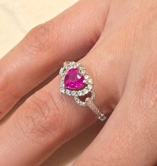 Vintage Sterling Silver Pink Topaz Halo Heart Ring 6¾