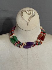 Vintage Beaded Nuggets Multicolor Agate Quartz Necklace