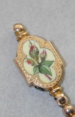 Exquisite LG Victorian Slide Charm Hand Painted Enamel Both Sides Tassels Low Kt
