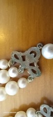 Vintage 3 Strand Necklace Faux Pearls Crystals Marked LAGUNA