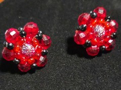 Vintage Signed Western Germany Strung Red Glass Bead Cluster Clip On Earrings