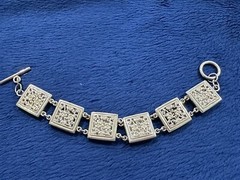 Vtg Signed NF Chapal Zenray Sterling Silver 925 Mother Of Pearl Panel Bracelet