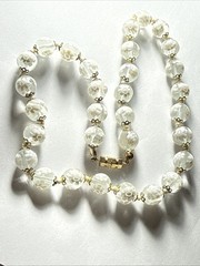 Necklace 10mm White Czechoslovakia ? Art Glass 10mm Barrel Clasp 18” Summer