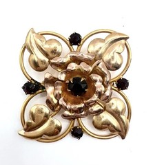Marathon Co 12k Gold Filled Black Rhinestone Brooch Signed Vintage Jewelry