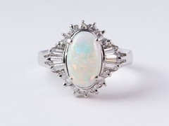 Full Fire Australian Opal with Diamond Halo Platinum Engagement Ring 7g V1159