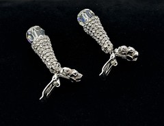 Vtg-CLEAR Rhinestone-Floral-AURORA BOREALIS-Dangle-Clip-on EARRINGS-Pat Pending