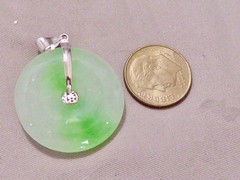 VINTAGE 60’S 14K WHITE GOLD LIGHT AND DARK GREEN JADEITE JADE LIFESAVER PENDANT