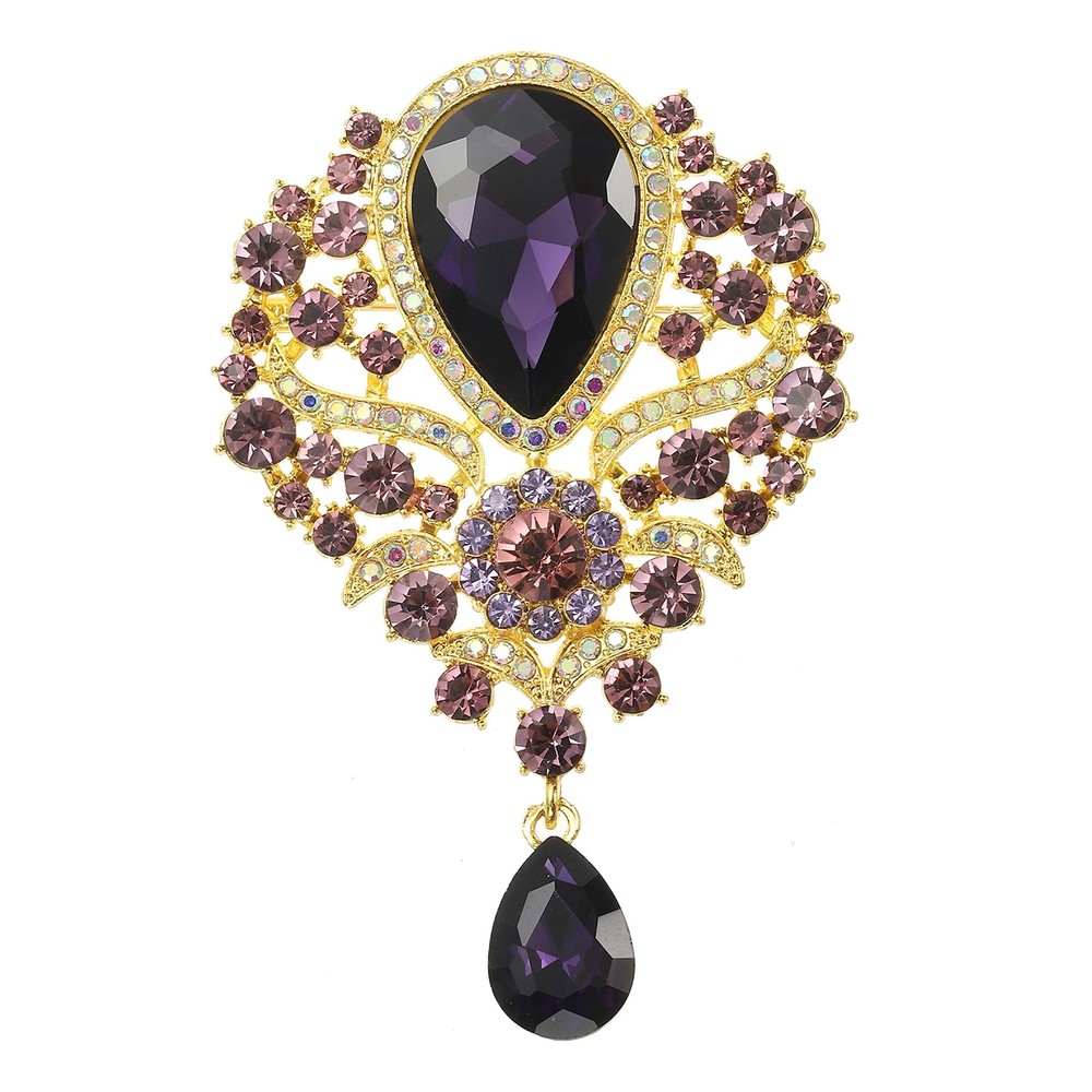 1 Pcs Large Rhinestone Brooch for Women, Purple(3.5×2.2 Inch)