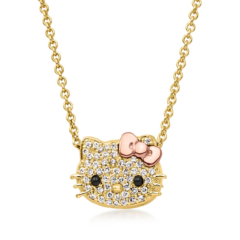 Vint Diamond Hello Kitty Ncklc w Sapphires in 18k Gold 14.5 inches