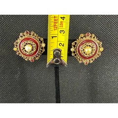 Vintage Florenza Filigree Clip‑On Earrings – Red Enamel & Pearl Center