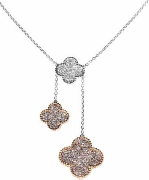 LARGE 2.46CT WHITE & PINK DIAMOND 18KT WHITE & ROSE GOLD FLOWER LARIAT NECKLACE