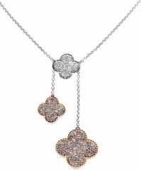 LARGE 2.46CT WHITE & PINK DIAMOND 18KT WHITE & ROSE GOLD FLOWER LARIAT NECKLACE