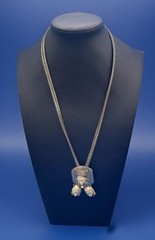 Vintage Sculpted Face Pendant Necklace & Green Stone Bracelet Set