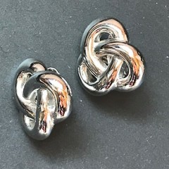 Estate Trifari Signed Silvertone Twist Knot Clip Earrings – marked on back of
