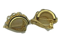 Vtg INAR I.N.A.R Italy Rhinestone gold tone clip On Hoop earrings