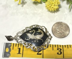 Atq Rare Siam Sterling Silver Niello Ware Mermaid Teardrop Pendant 2.5”L 8.4g