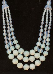 VTG CZECH Art Deco Graduated Blue OPALINE GLASS Triple Strand Festoon NECKLACE