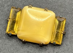 Vintage Art Deco Czech Yellow Glass Open Back Old Clasp Brooch Pin