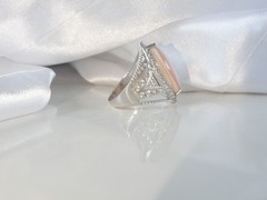 Large Sterling Silver 925 Pink MOP White Topaz Statement Ring Size 7