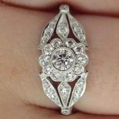 Art Deco Style Round Cut Lab Created Diamond 14k White Gold Finish Wedding Ring