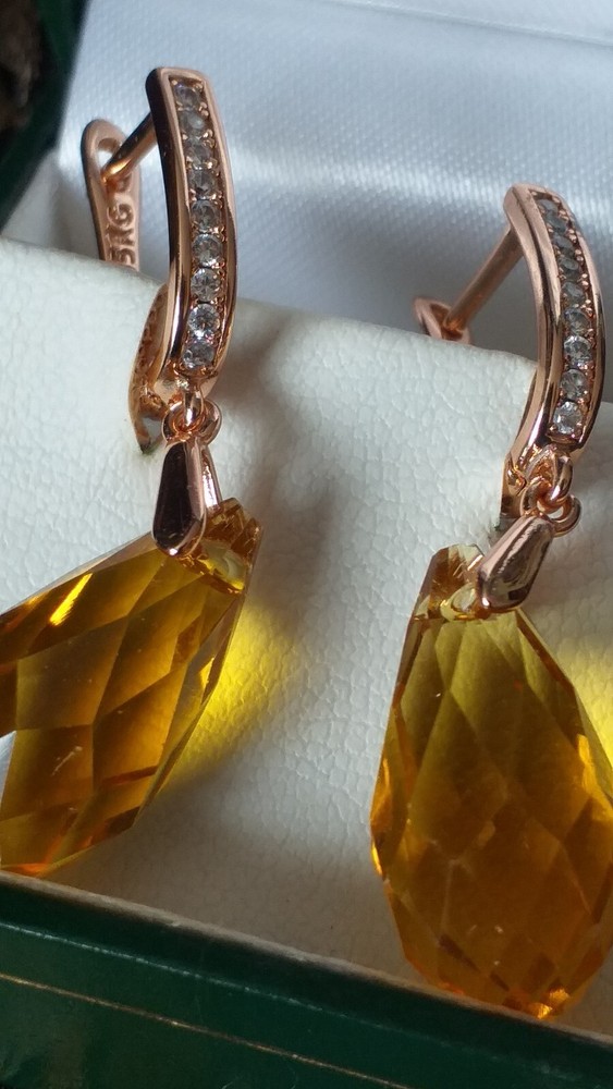 Vintage 1990s 14 Ct Rolled Gold Citrine Zircons Earrings – Hallmarked 585 !!