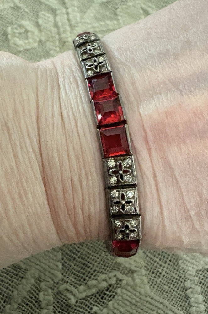 Antique Art Deco Watchenheimer Co Diamonbar Sterling Silver Bracelet 7 Inches