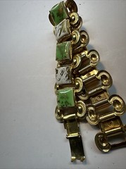 Vintage Golden Confetti Glitter White and Green Lucite Statement Bracelet