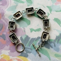 Vintage 925 Silver And Red Jasper Chain Link Bracelet 7.5 Inches Thai Sterling