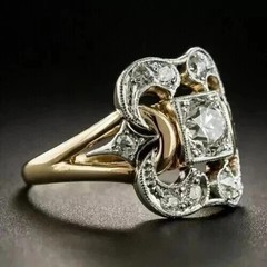 Vintage Art Deco Style Round Lab Created Diamond Engagement 14K Gold Finish Ring