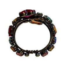 Multicolor Bracelet Rhinestone Hearts Bypass Hinged Maximalist Gunmetal Bright
