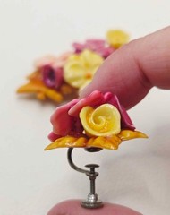Vintage Celluloid Pansy Flower Brooch and Clip Earrings, 1930s-40s Floral Set.