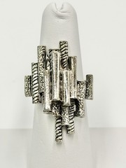 Vintage Ring Silver-Tone MCM Modernist Brutalist Adjustable Sz 6.25￼