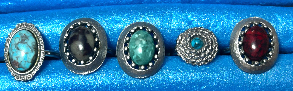 Vtg Multi Color Stone Tone Ring Adjustable Lot R3155