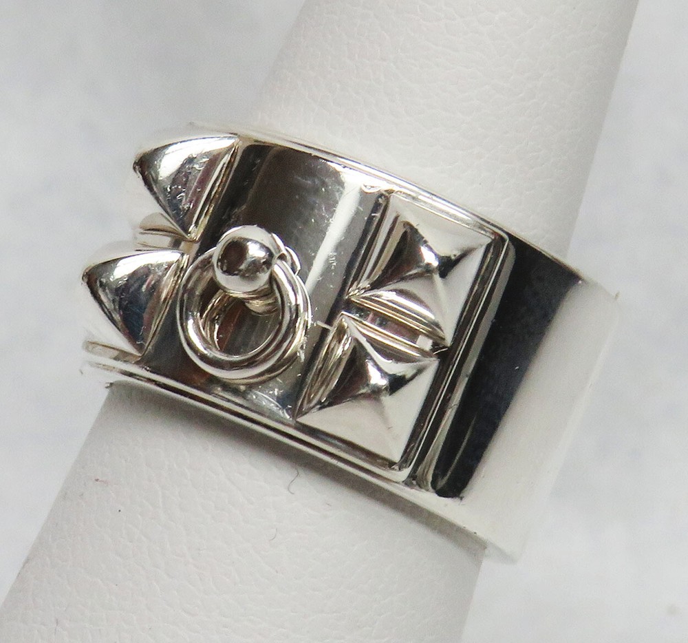AUTHENTIC HERMES STERLING SILVER COLLIER DE CHIEN 12mm RING SIZE 53