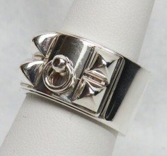 AUTHENTIC HERMES STERLING SILVER COLLIER DE CHIEN 12mm RING SIZE 53