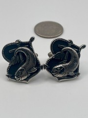 Vintage Hickok Silver Tone Koi Carp Fish Cufflinks 3D Sculptural