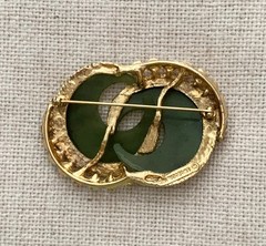Swoboda Jade & Pearl Interlocking Crescents – 1960’s Signed Large 2 1/2” *Estate