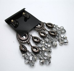 Vintage RJ Graziano clip statement chandelier rhinestone & crystal bead earrings