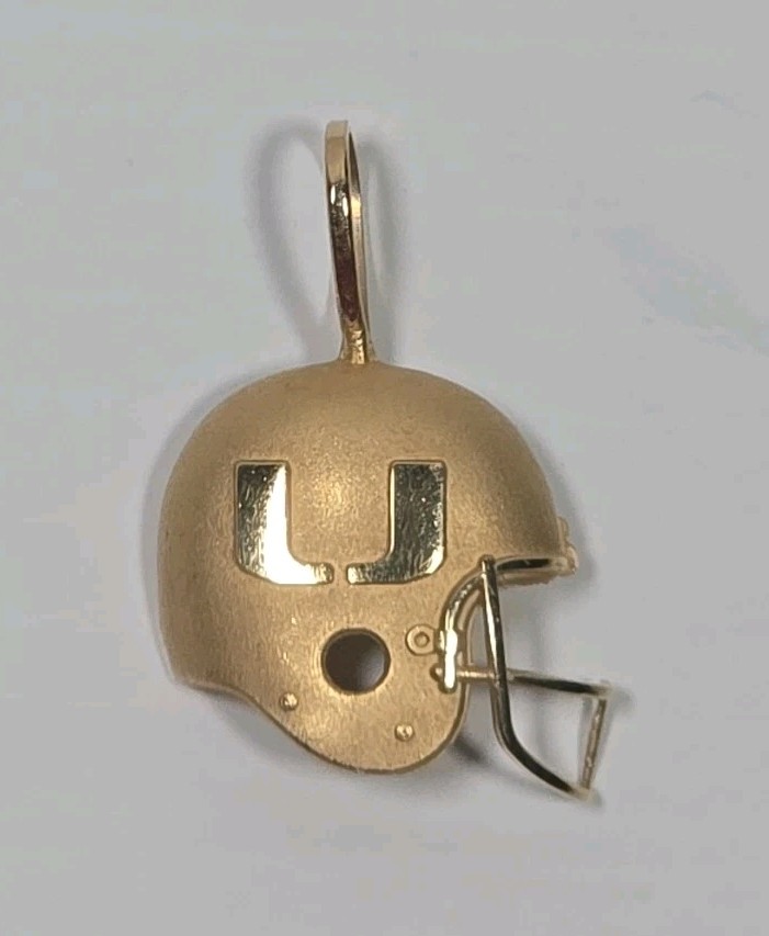 14K Gold MIAMI HURRICANES Football Helmet Pendant 1994 Michael Anthony RARE VTG