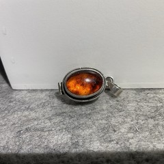 Vintage 925 Sterling Silver Poison Pill Box Locker Garnet Pendant RARE