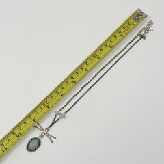 Vintage J+I Artisan Sterling Silver 925 Oval Bezel Aquamarine Pendant Necklace