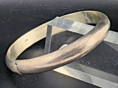 Vintage 10mm Tarnished Sterling Silver Hinged Bangle Bracelet 7″